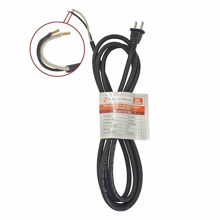 Superior Electric 9 Feet 16 AWG SJO 2 Wire 125 Volt Electrical Cord with Quick Connect Straight Ends EC162Q
